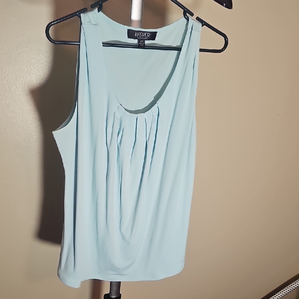 Kasper Blue Pleated Tank Top